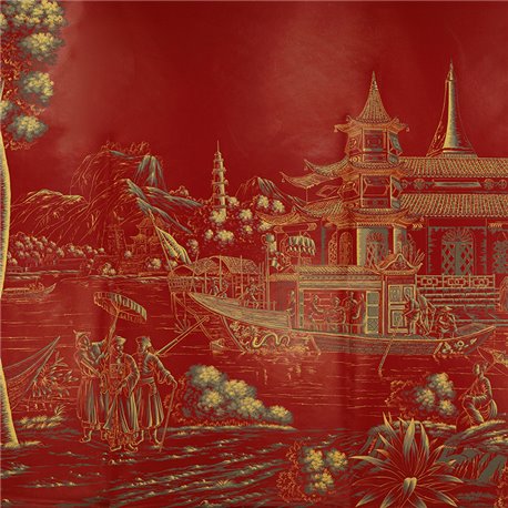 Procession Chinoise Gold Outline on Scarlet Lady dyed paper