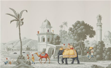 Early Views of India Paille on Crystal Grey scenic paper