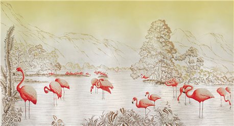 Flamingos Colourway SC-120 on Steling Silver gilded Xuan paper