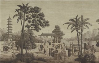 Procession Chinoise Eau Forte on antique scenic Xuan paper