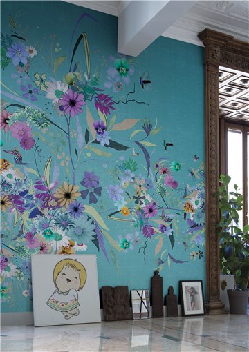  Papel pintado de flores e insectos con diseño de flor