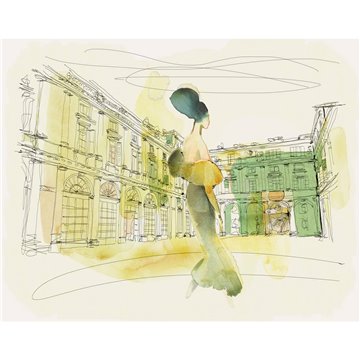 WATERCOLOR AND PALAZZO SERBELLONI, WOMAN IN STYLE AS-17