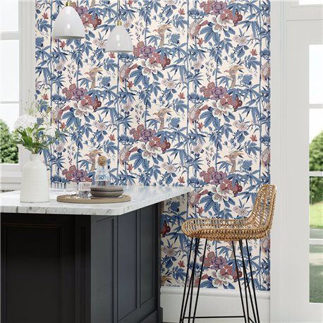 Bamboo and Birds China Blue Lotus Pink DWAW217129