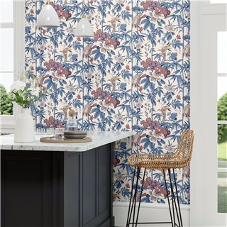 Bamboo and Birds China Blue Lotus Pink DWAW217129