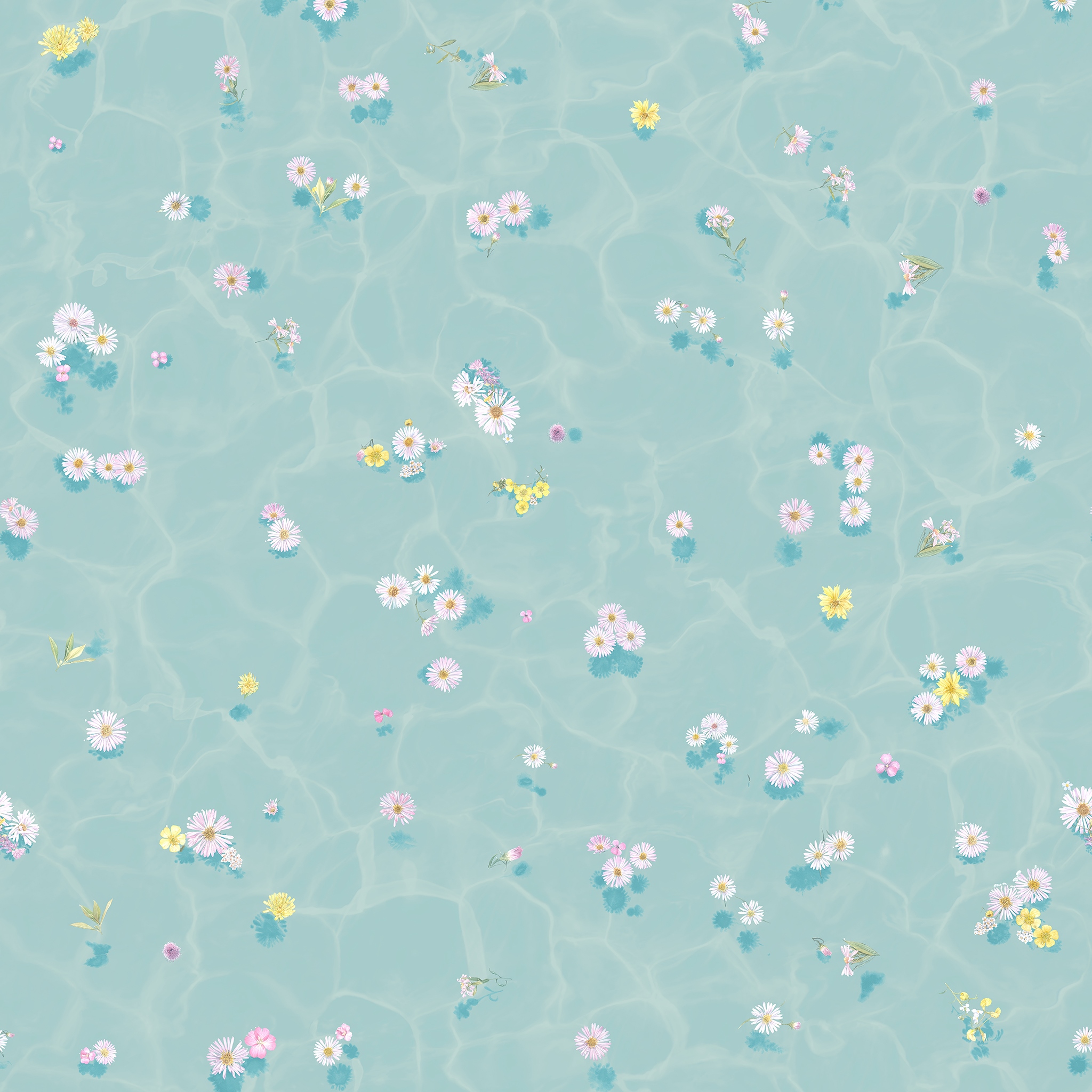 Floral Bath Mural Wallpaper - Blue