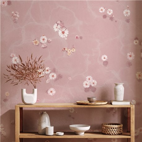 Floral Bath Mural Wallpaper - Blush