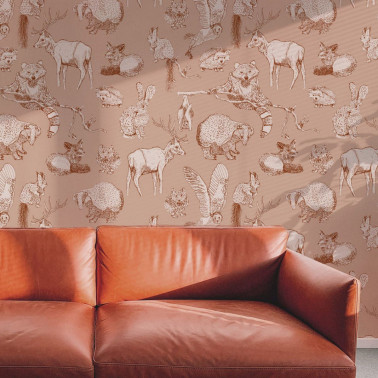 ANIMAL WALLPAPER - FOREST FRIENDS - NUDE-BURNT ORANGE