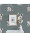 ANIMAL WALLPAPER - FUNKY MONKEY DUSTY TEAL