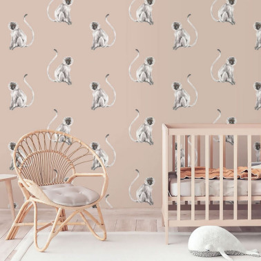 ANIMAL WALLPAPER - FUNKY MONKEY LIGHT BLUSH