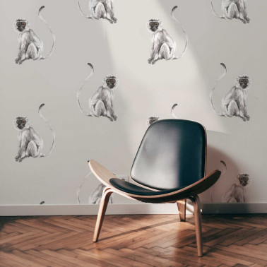 ANIMAL WALLPAPER - FUNKY MONKEY LIGHT GREY