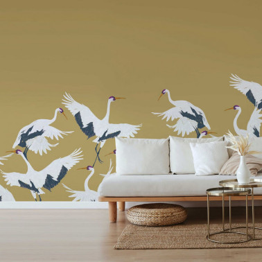 BIRD WALLPAPER - STORK GOLD