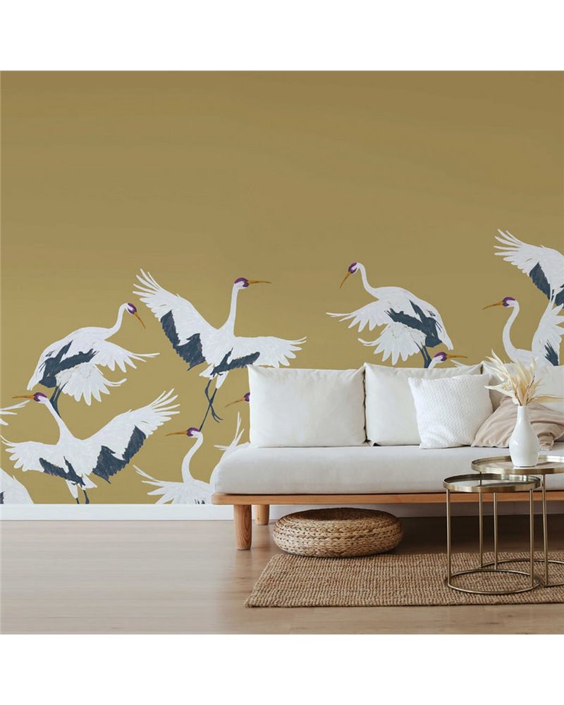 BIRD WALLPAPER - STORK GOLD