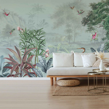 TROPICAL WALLPAPER - SCENIC LANDSCAPE - DUSTY MINT