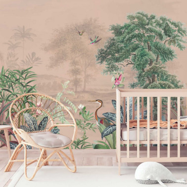 TROPICAL WALLPAPER - SCENIC LANDSCAPE - LIGHT BLUSH