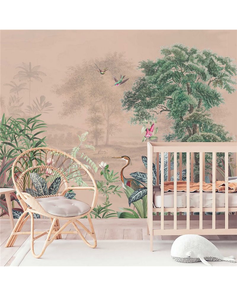 TROPICAL WALLPAPER - SCENIC LANDSCAPE - LIGHT BLUSH