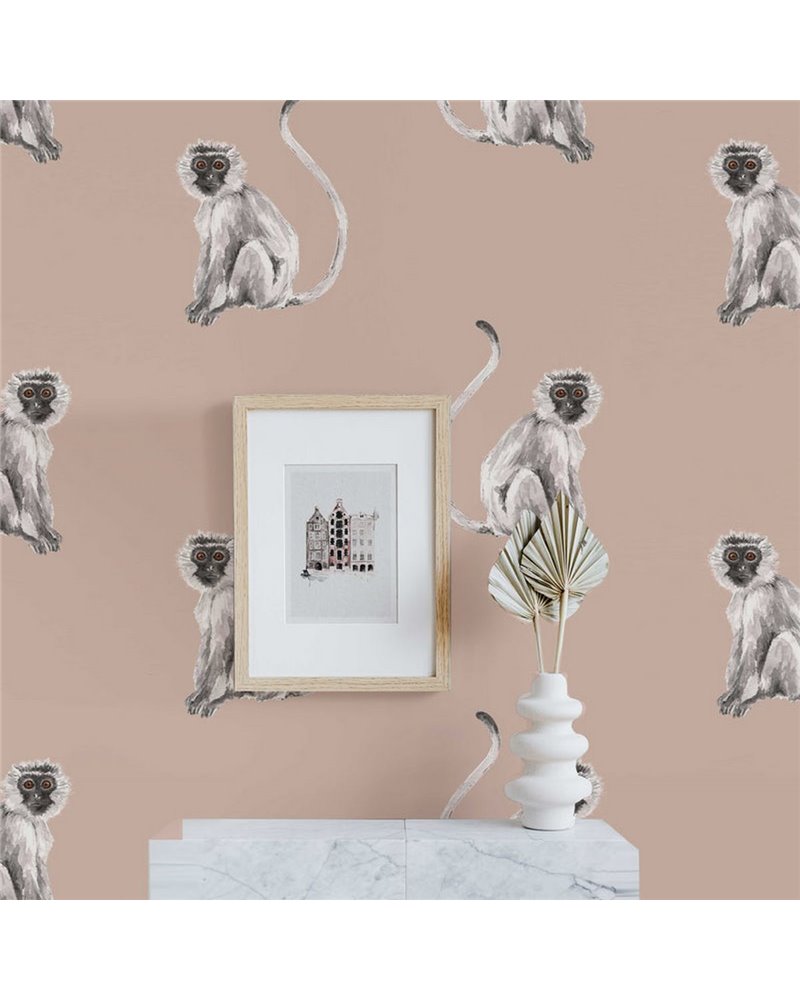 ANIMAL WALLPAPER - FUNKY MONKEY LIGHT BLUSH