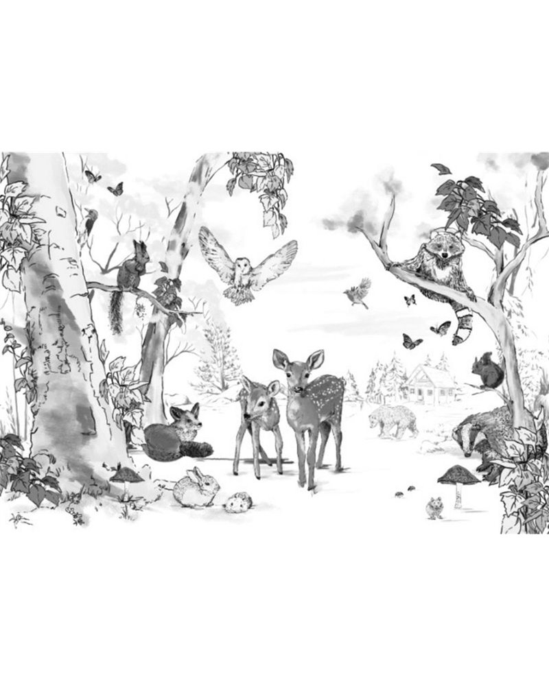 ANIMAL WALLPAPER - MAGICAL FOREST - BLACK-WHITE