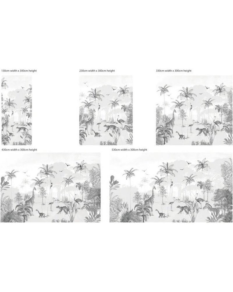 JUNGLE WALLPAPER - WILDLIFE'S PLAYGROUND - BLACK-WHITE