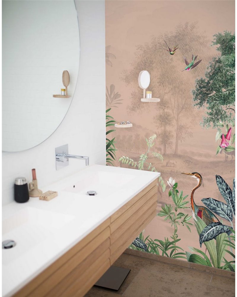 TROPICAL WALLPAPER - SCENIC LANDSCAPE - LIGHT BLUSH