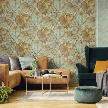 Monstera Gold Teal 26943