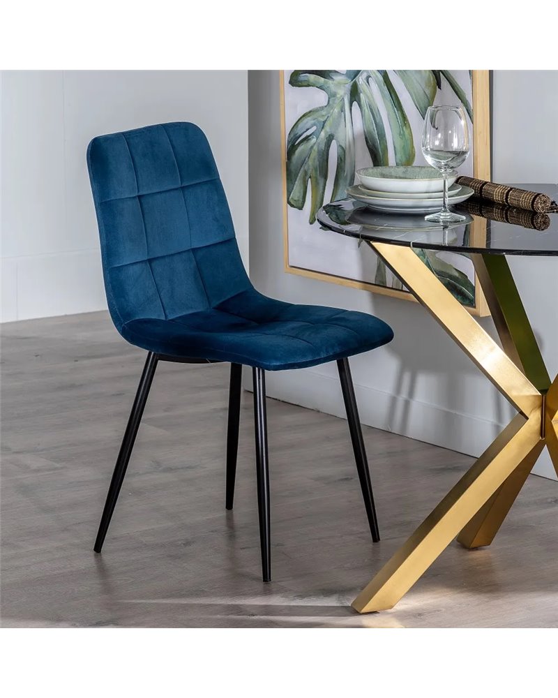 SILLA TERCIOPELO AZUL METAL / TEJIDO 45 X 54,50 X 88 CM REF.605813