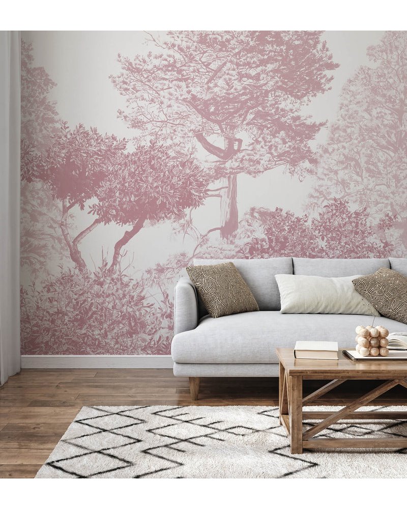 Classic Hua Trees Mural Wallpaper Burgundy