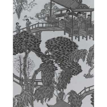 Papel Pintado GDW-5252-003 Zhou Jun Plata-Antracita - LORENZO CASTILLO