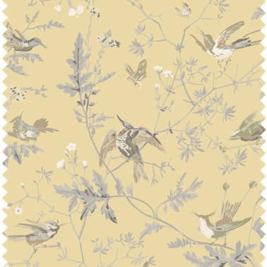 Hummingbirds 100% Silk Gold & Soft Grey F111-1001
