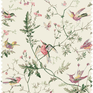 Hummingbirds Cotton Classic Multi & Old Olive On Cream F62-1001