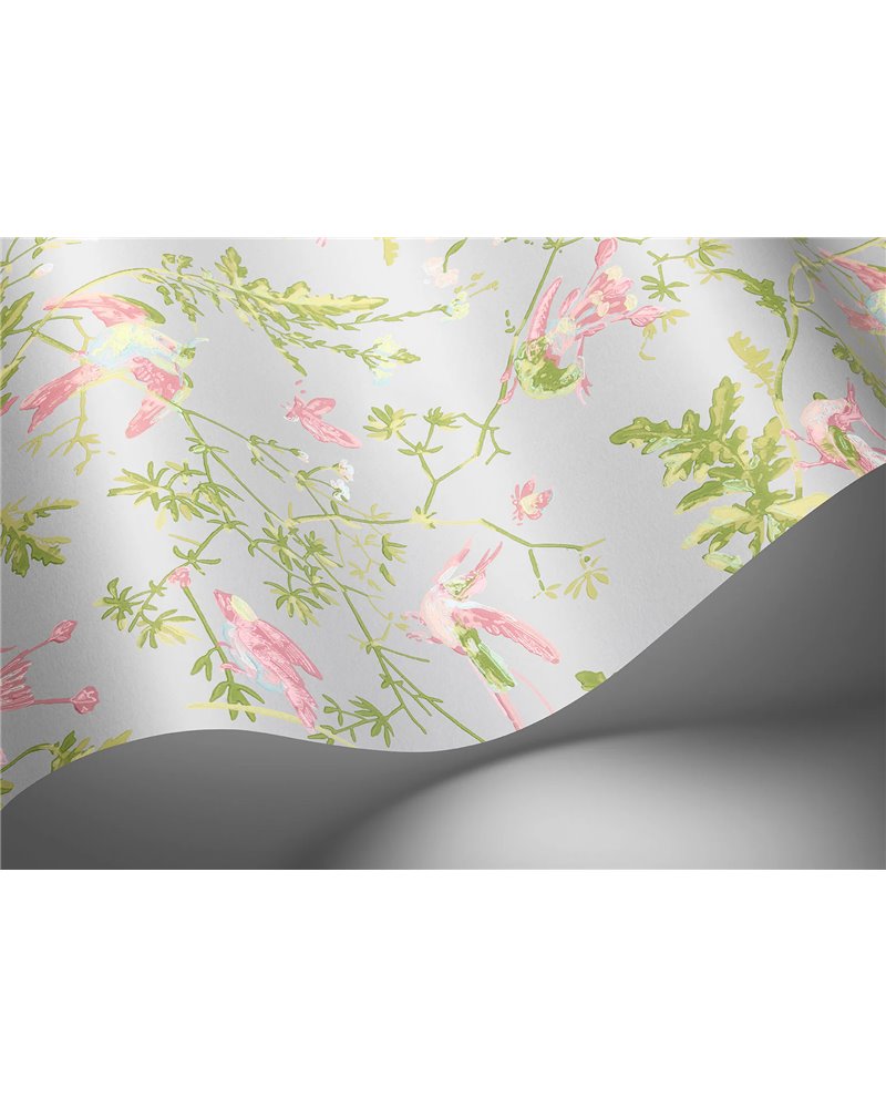 Hummingbirds Rose & Olive On Grey 124-1003