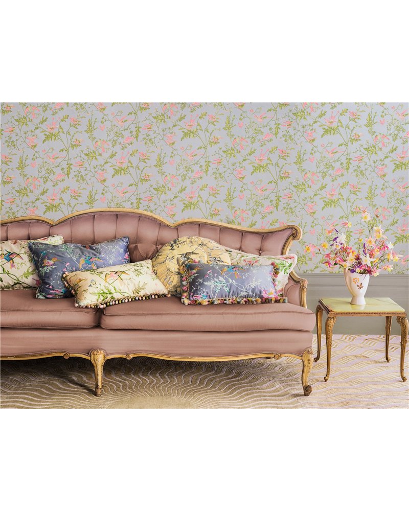 Hummingbirds Rose & Olive On Grey 124-1003