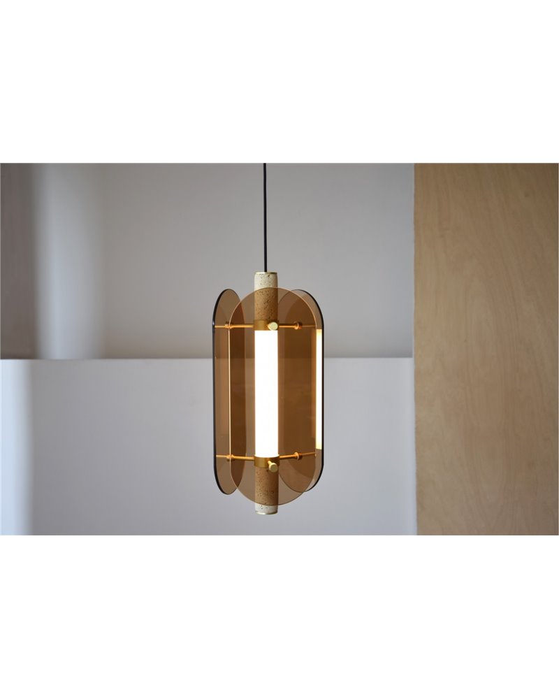 LÁMPARA TECHO VIDRIO ÁMBAR MARMOL.LED