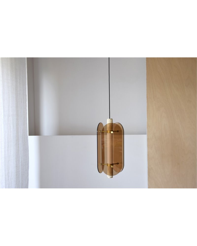 LÁMPARA TECHO VIDRIO ÁMBAR MARMOL.LED