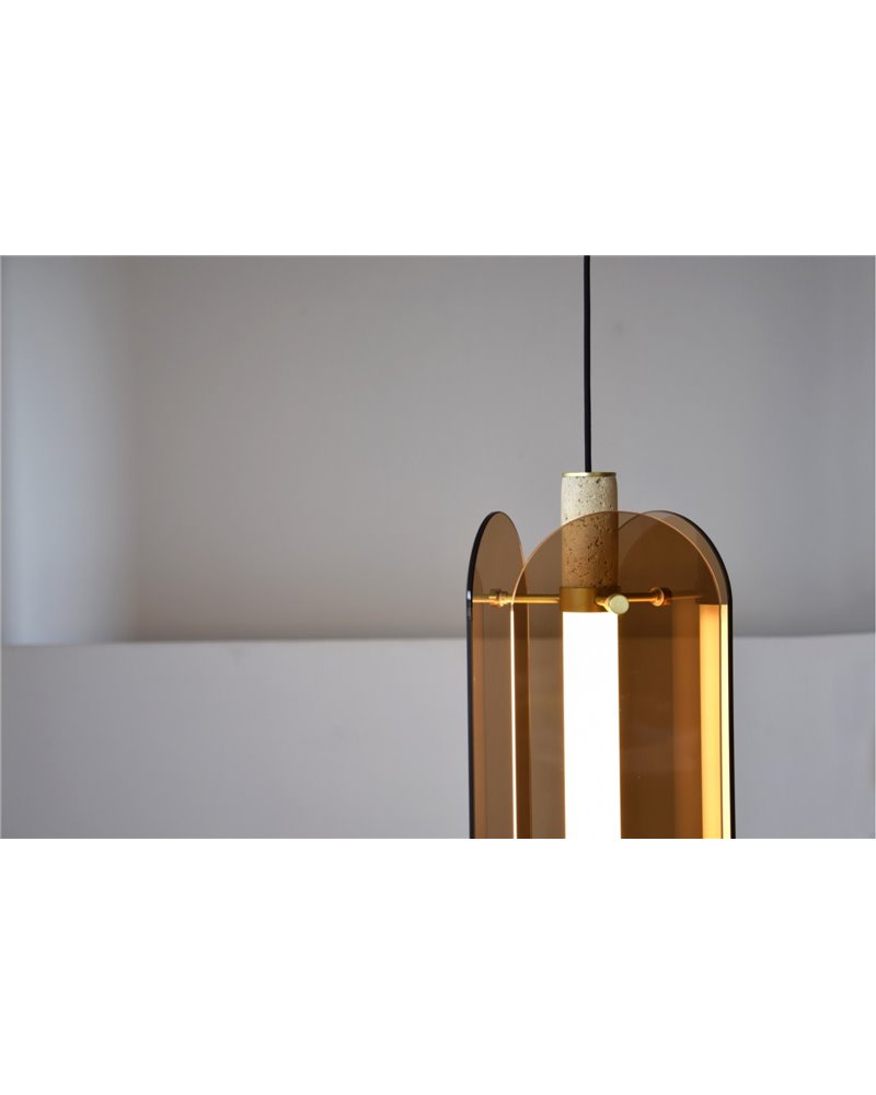 LÁMPARA TECHO VIDRIO ÁMBAR MARMOL.LED