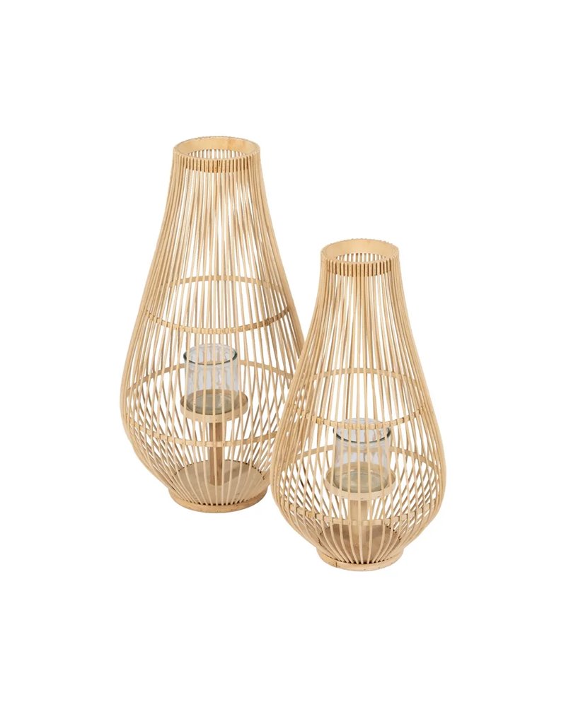 FAROL PORTAVELAS NATURAL BAMBÚ 30 X 30 X 55 CM
