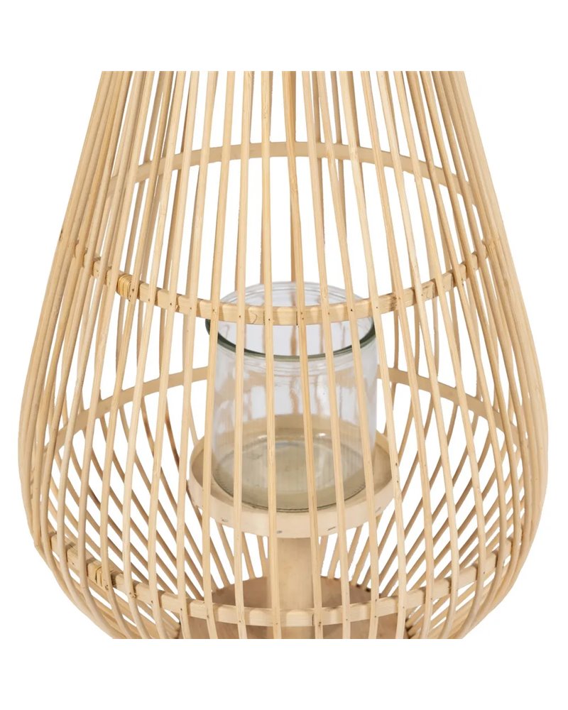 FAROL PORTAVELAS NATURAL BAMBÚ 30 X 30 X 55 CM