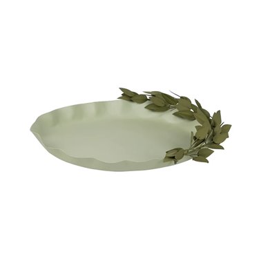 BANDEJA HOJAS VERDE METAL 40 X 24 X 7 CM