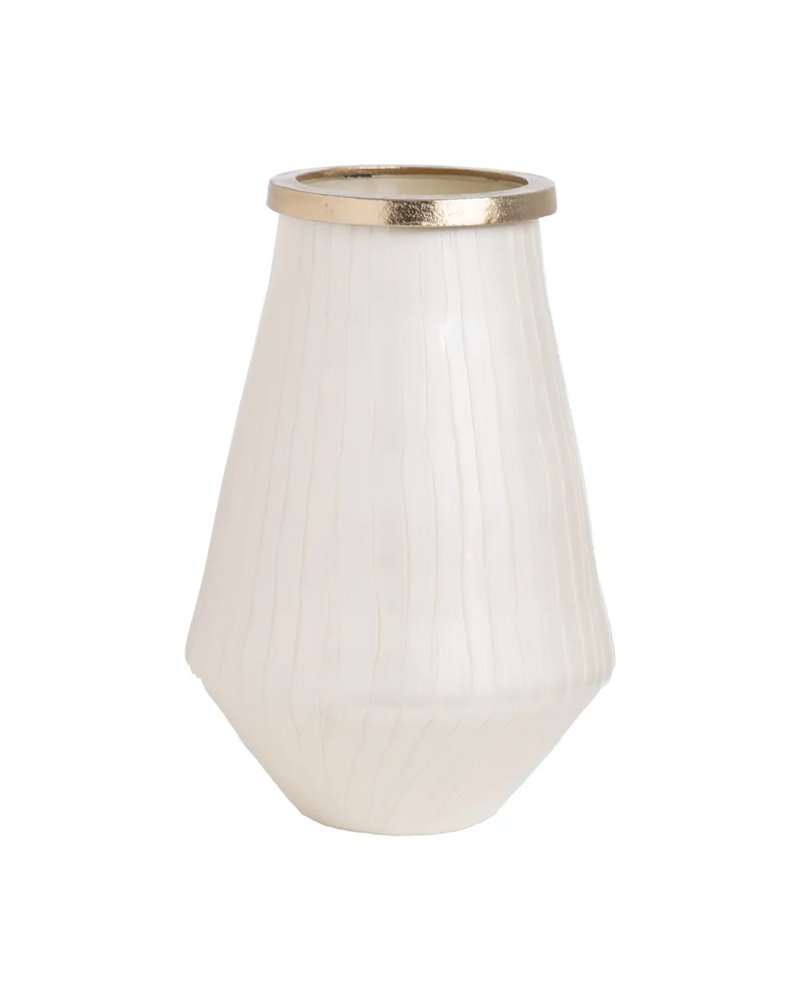 JARRÓN BLANCO METAL-CRISTAL DECORACIÓN 25 X 25 X 39 CM JARRÓN BLANCO METAL-CRISTAL DECORACIÓN 25 X 25 X 39 CM