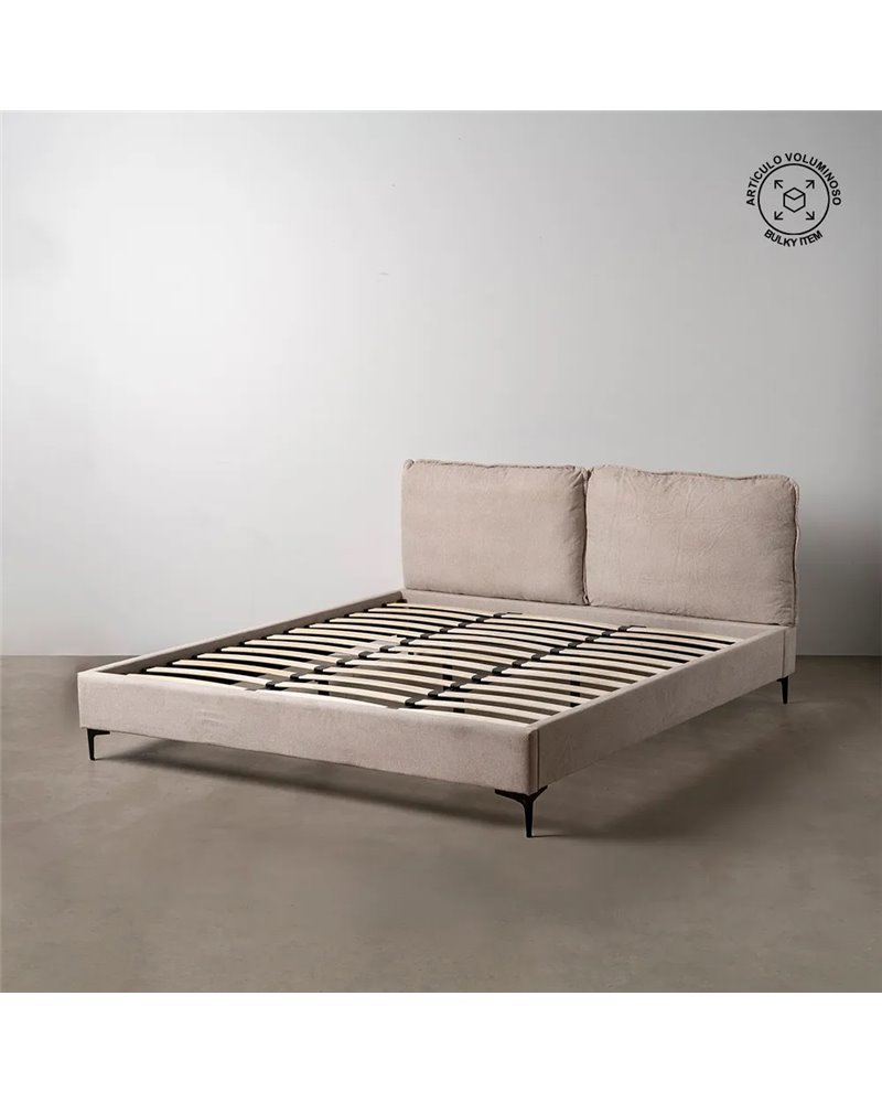 CAMA BEIGE TEJIDO DORMITORIO 192 X 214 X 95 CM