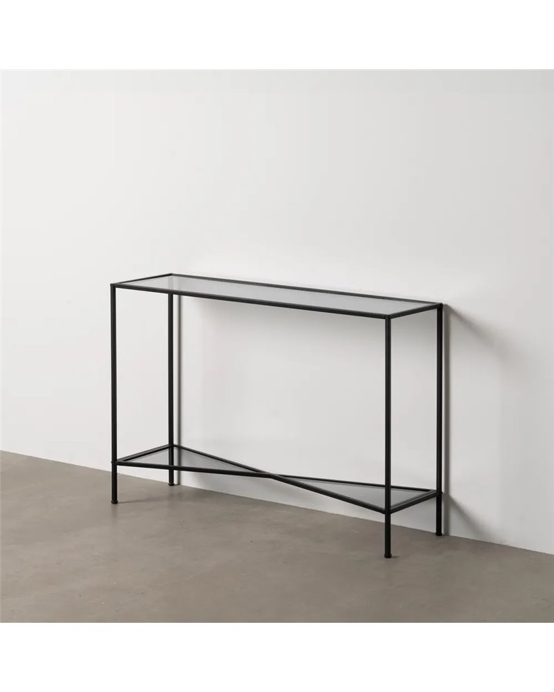 CONSOLA NEGRO METAL-CRISTAL 100 X 30 X 70 CM