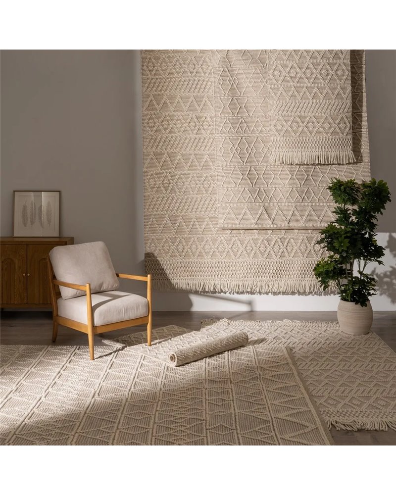 ALFOMBRA CREMA TEJIDO DECORACIÓN 200 X 300 CM