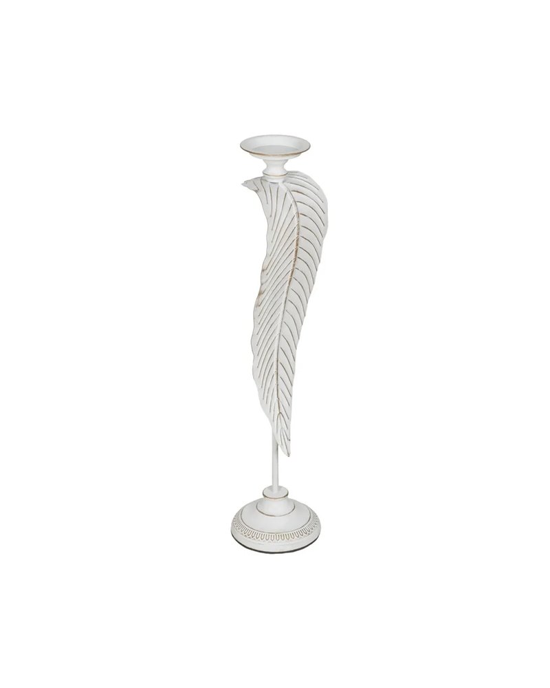 PORTAVELAS HOJA BLANCO METAL DECORACIÓN 15,50 X 15,50 X 70 C