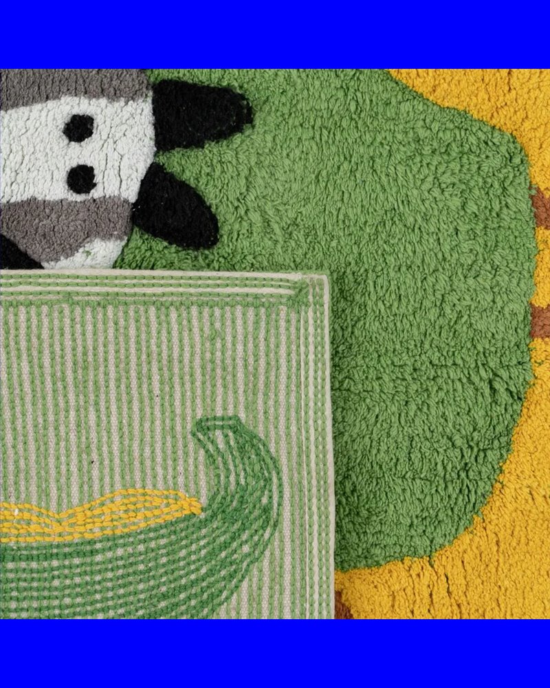 ALFOMBRA ANIMALES VERDE ALGODÓN INFANTIL 135 X 100 CM