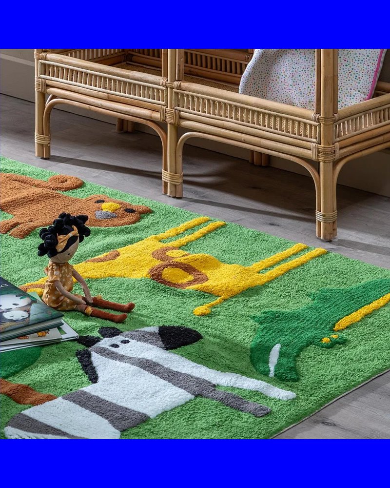 ALFOMBRA ANIMALES VERDE ALGODÓN INFANTIL 135 X 100 CM