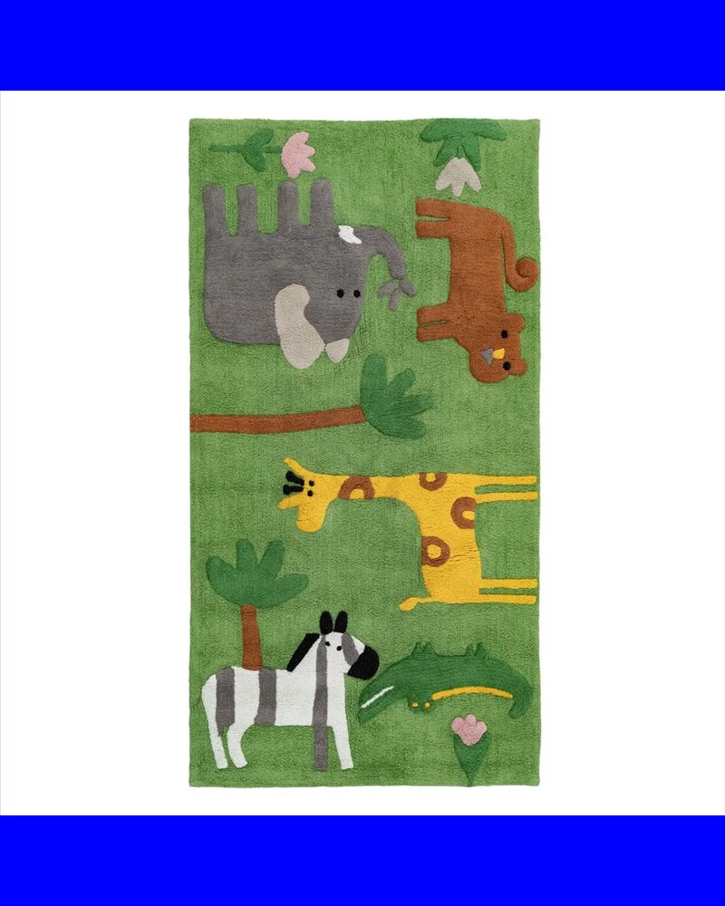 ALFOMBRA ANIMALES VERDE ALGODÓN INFANTIL 175 X 90 CM