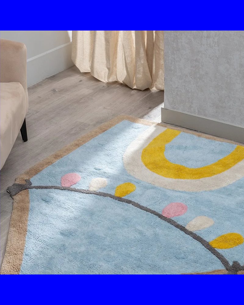 ALFOMBRA CIRCO AZUL ALGODÓN INFANTIL 150 X 110 CM