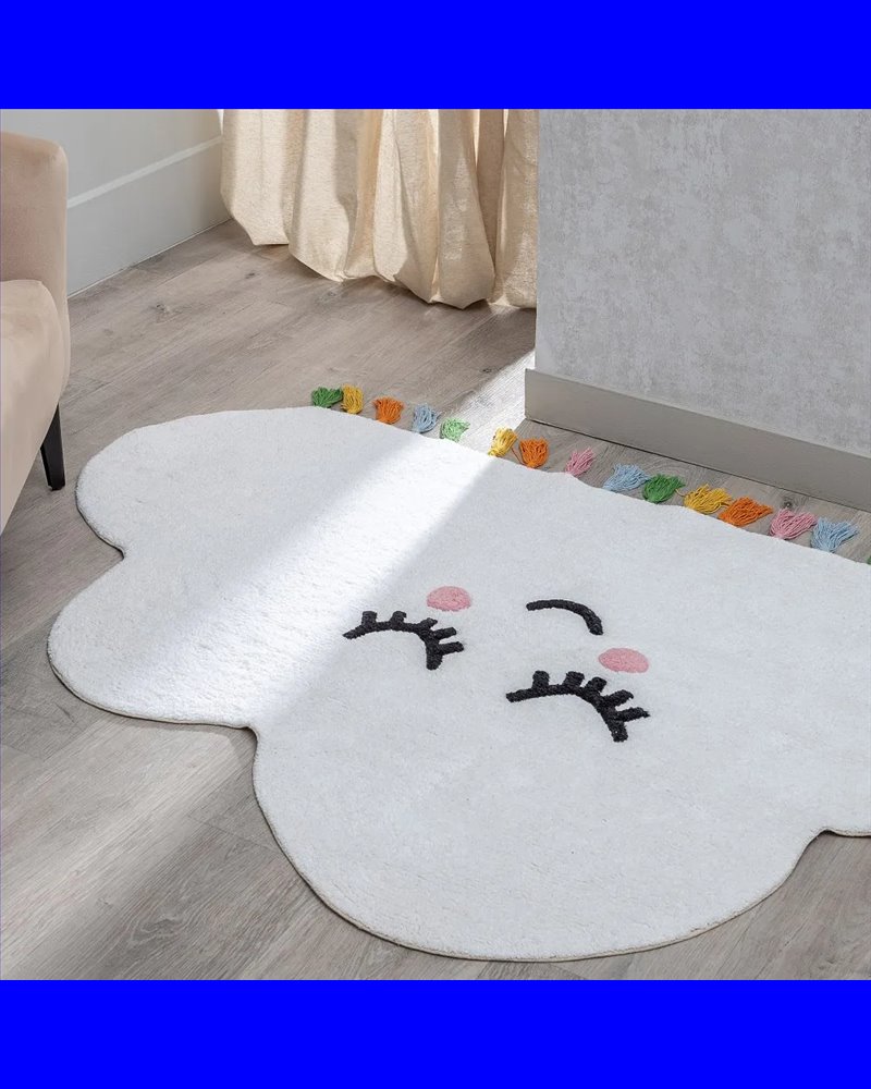 ALFOMBRA NUBE BLANCO ALGODÓN INFANTIL 100 X 60 CM