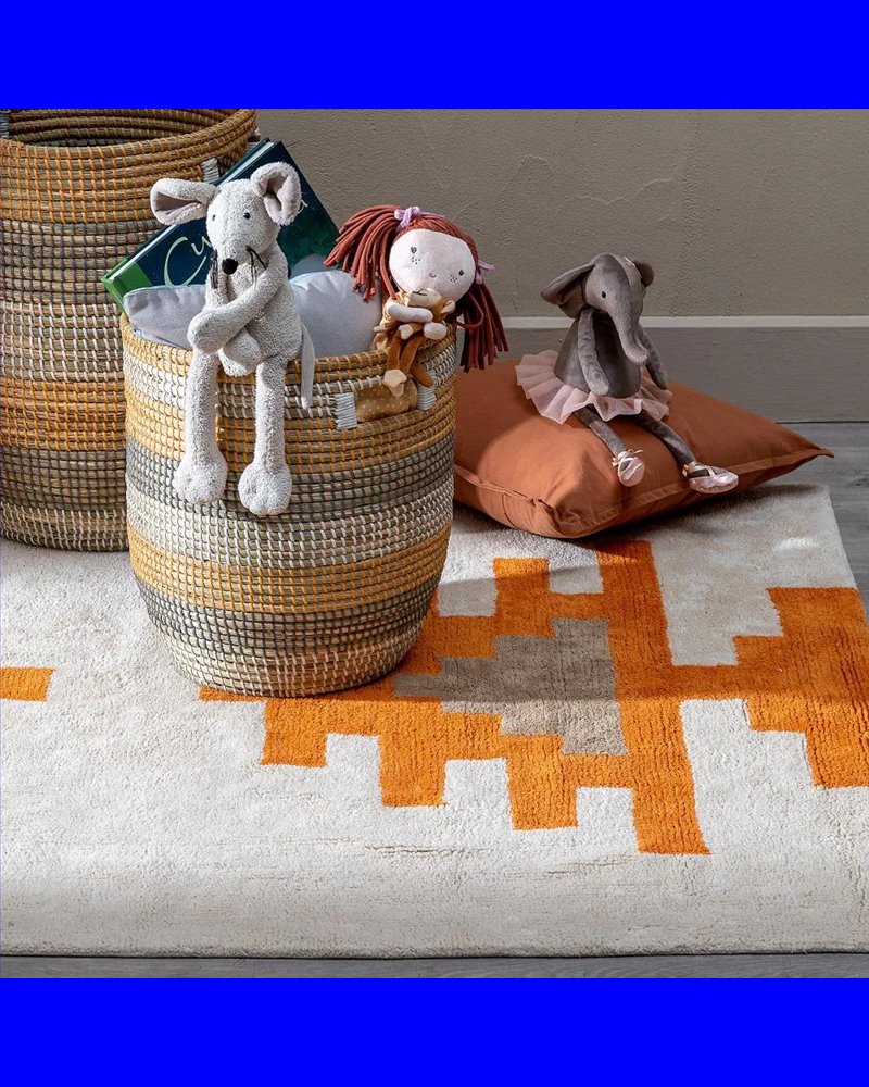 ALFOMBRA AZTECA BLANCO-NARANJA ALGODÓN 135 X 100 CM