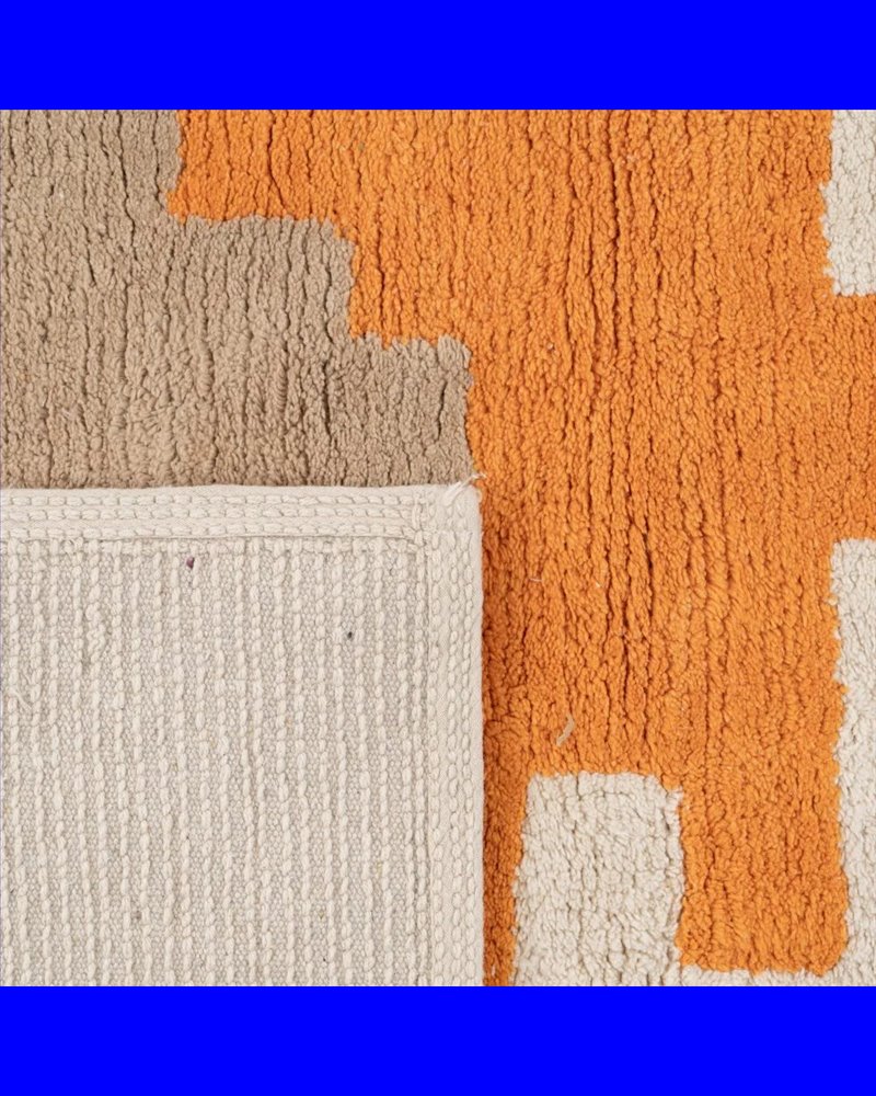 ALFOMBRA AZTECA BLANCO-NARANJA ALGODÓN 135 X 100 CM