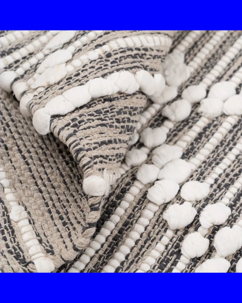 ALFOMBRA GRIS-BLANCO POLIESTER-ALGODÓN 120 X 180 CM